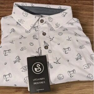 NWT Swannies Golf Polo Chubbs Shirt Happy Gilmore White Gray Gator Mens Sz M Dad
